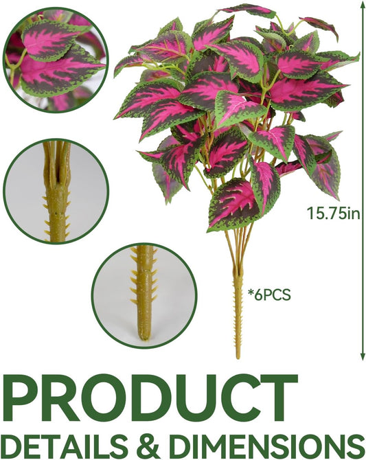 Artificial Plants Outdoor, UV Resistant Artificial Outdoor Plants, Faux Coleus Plants with Stems, Fake Greenery Outdoor Plants for Porch Decor, Patio, Garden, Walkway & Outdoor Planters