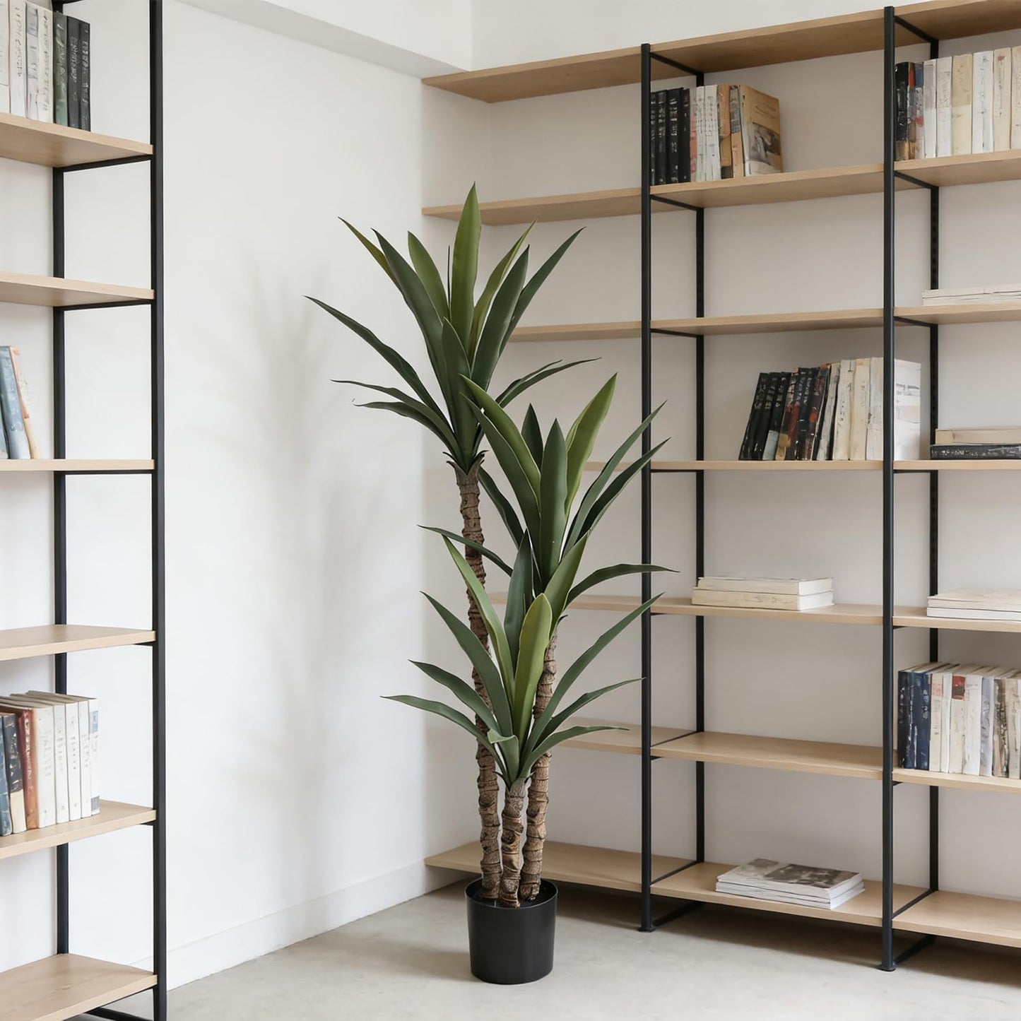 Artificial Agave Trees 4.5Ft Faux Agave Plant with 3 Heads Silk Faux Tree in Plastic Pot for Home Garden Office Decor