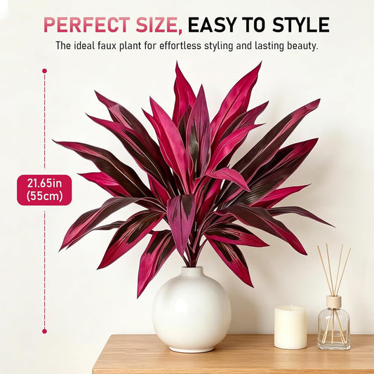 Large Realistic Artificial Boston Fern & Dragon's Blood Tree Artificial Turf UV Resistant Red Cordyline Ti Plants Red/Pink Vibrant Purple Leaves