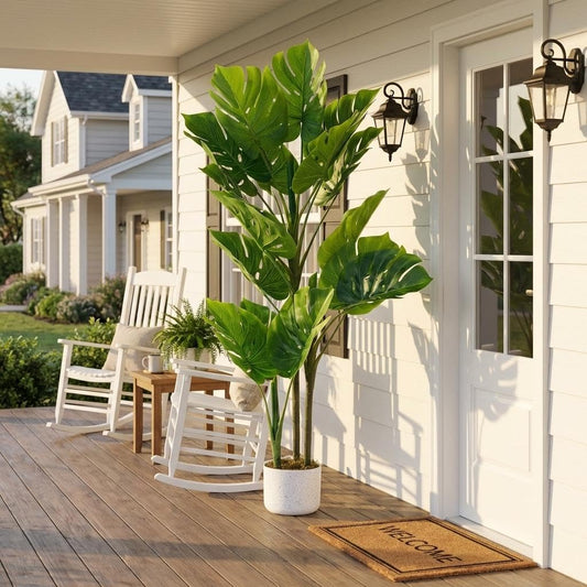 3.6ft Artificial Monstera Deliciosa Plant in Pot, Lush Faux Tropical Palm Tree with 16 Lifelike Leaves, Fake Floor Plant for Indoor Outdoor Home, Office, Porch Decor