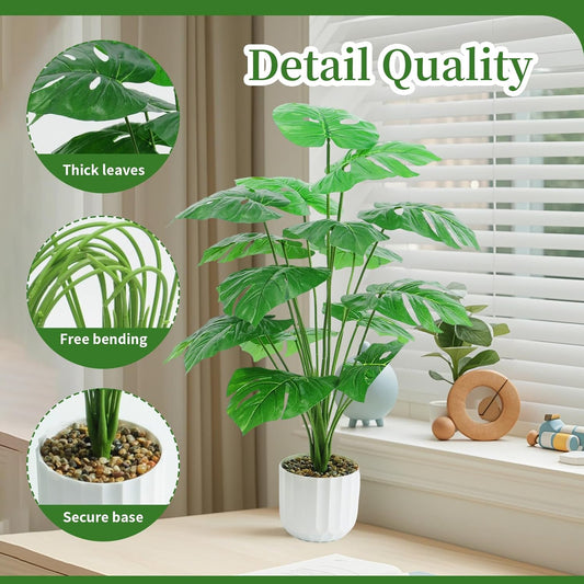 Freyalife 28“ Fake Plant Artificial Monstera for Room Decor, Faux Potted Plants Indoor for Home Living Bedroom Aesthetic Farmhouse Dorm Office Classroom and Outdoor Garden Porch Balcony Decor
