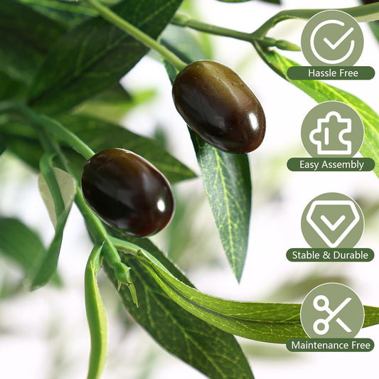6ft Olive Tree Artificial Indoor, Fake Tree Potted Faux Olive Trees with Lifelike Fruits and Realistic Leaves, Artificial Plants Indoor Fake Plants for Modern Home Office Living Room Decor