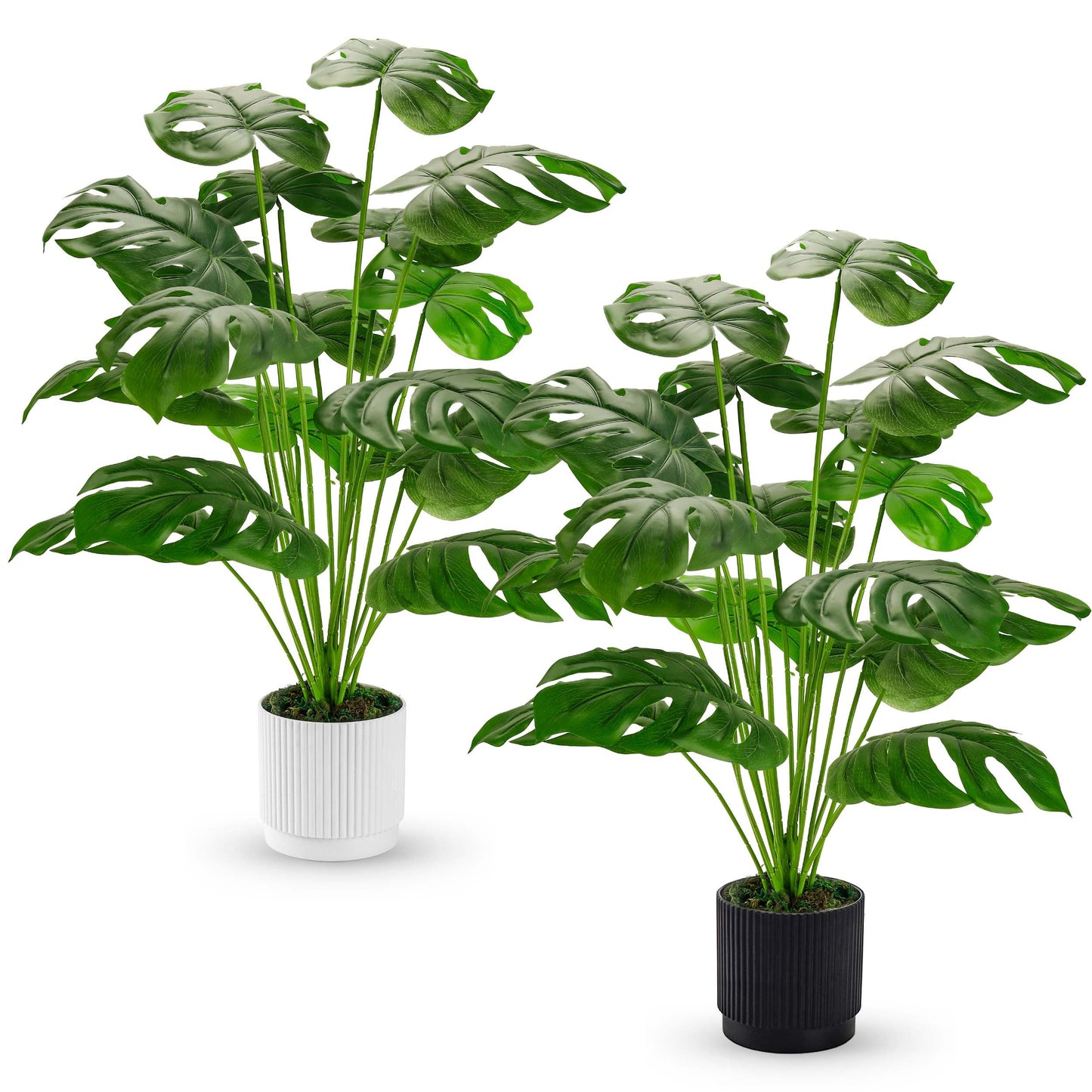 28" Fake Plants Large Artificial Monstera Faux Potted Plants Indoor Tall for Outdoor Living Room House Floor Front Porch Tree Decor