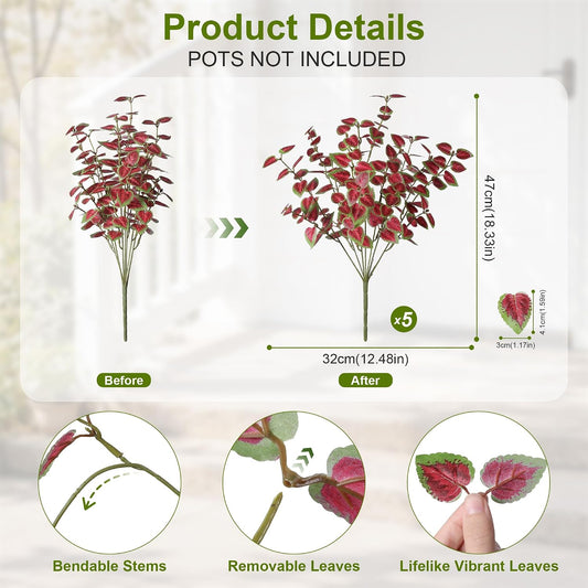 Artificial Plants Outdoor, Faux Greenery Plants Outdoor UV Resistant Silk Plants with Stems, Fake Plants for Outside Planter Front Porch Patio Pathway Decoration