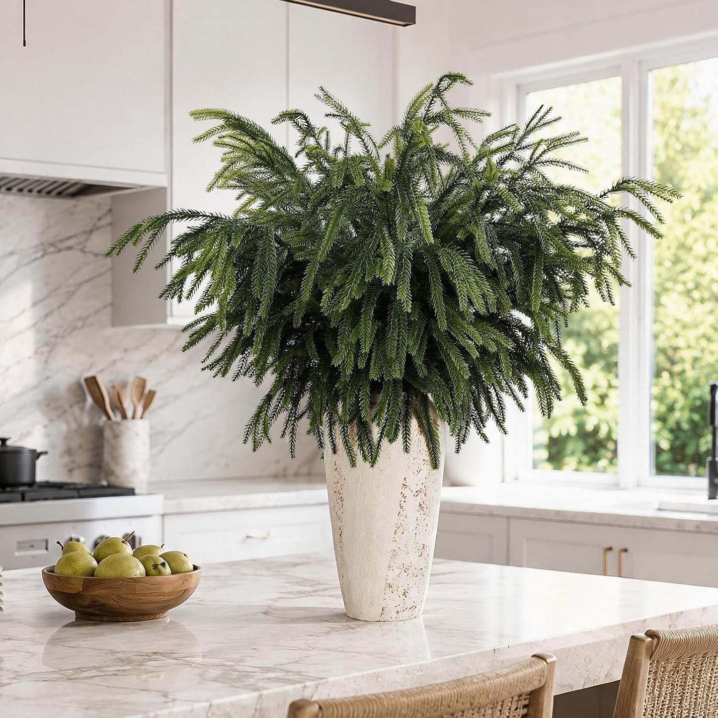 36 Inch Norfolk Pine Branches, Soft Textured Artificial Norfolk Pine Stems, Faux Cedar Pine Greenery Picks for Vase, DIY Garland Wreath, Christmas Indoor Outdoor Home Decor