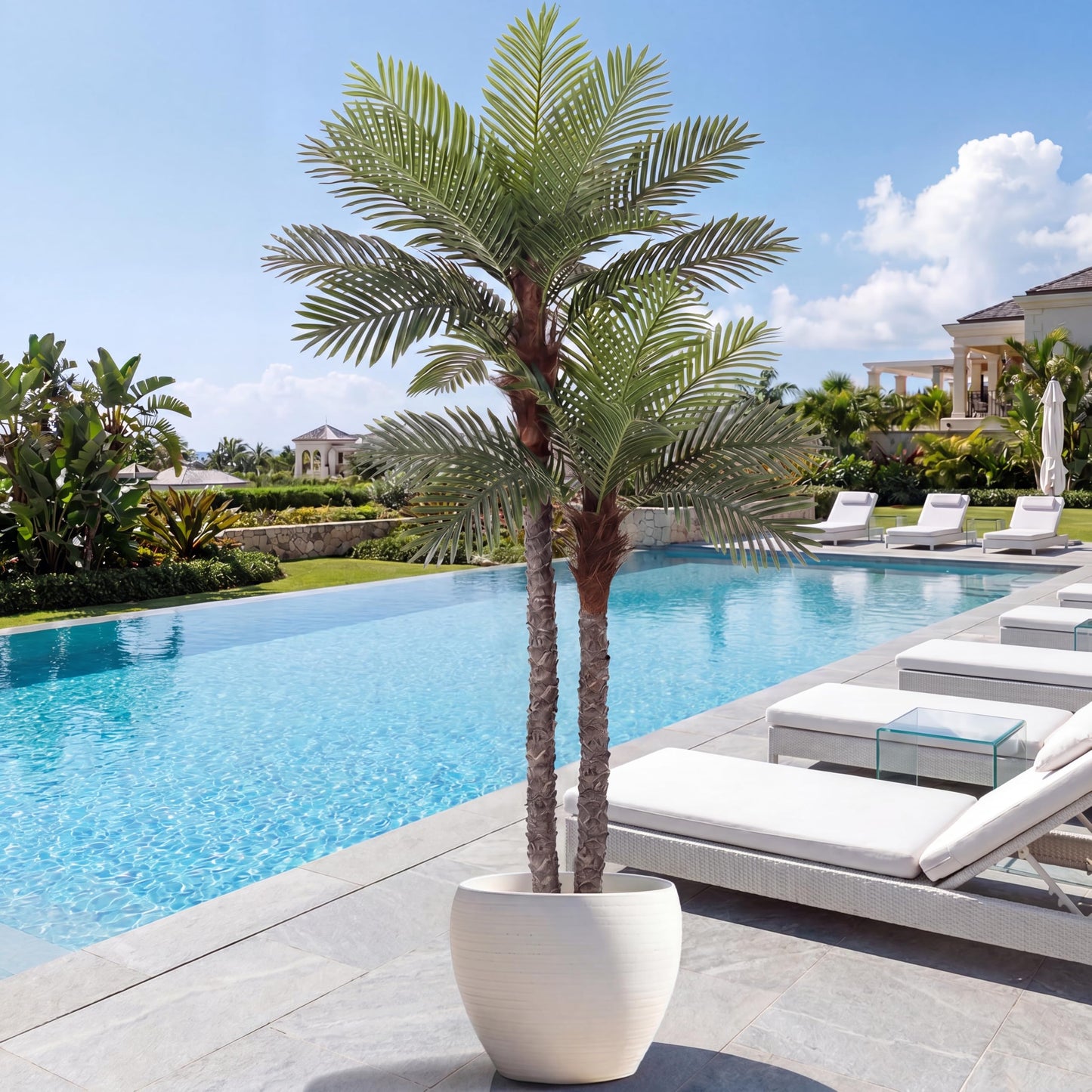 7FT Artificial Palm Tree , Golden Cane Faux Palm for Indoor Outdoor Use, Fake Palm Tree for Home Office Living Room Patio Yard Decor