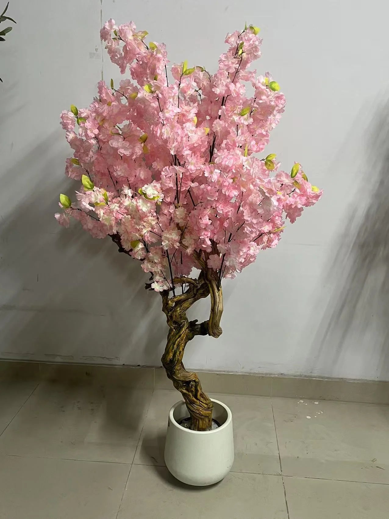 White Cherry Blossom Trees Artificial PE Trunk with Silk Grass Eco-Friendly Lightweight for Indoor/Outdoor Use
