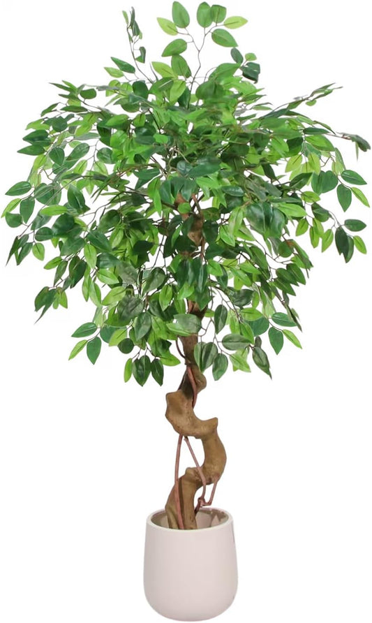 4FT Artificial Ficus Tree,Large Fake Tree, Tall Faux Ficus Tree with Lifelike Leaves and Realistic Trunk, Artificial Plants Indoor for Décor Home Office Living Room