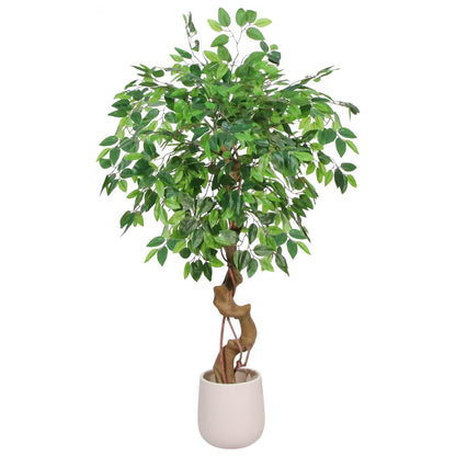 4FT Artificial Ficus Tree,Large Fake Tree, Tall Faux Ficus Tree with Lifelike Leaves and Realistic Trunk, Artificial Plants Indoor for Décor Home Office Living Room