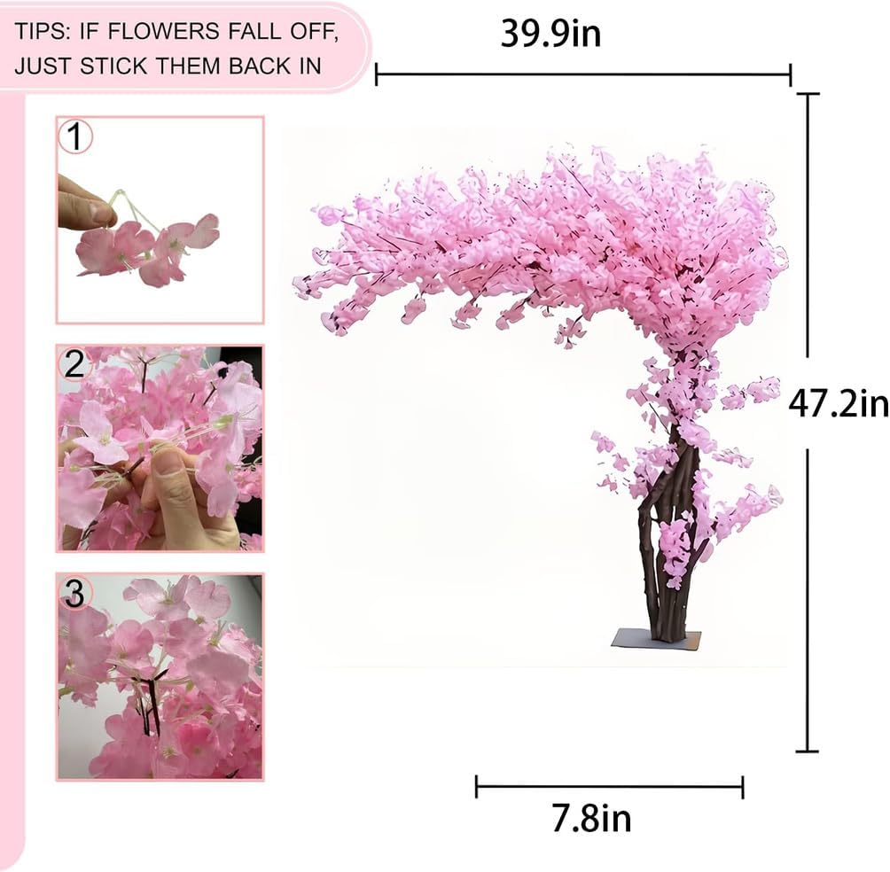 4FT Artificial Cherry Blossom Tree, Flower Trees Tall Artificial Plant, Faux Silk Plant in Pot for Home Room Porch Entryway Office Decorations Indoor Outdoor