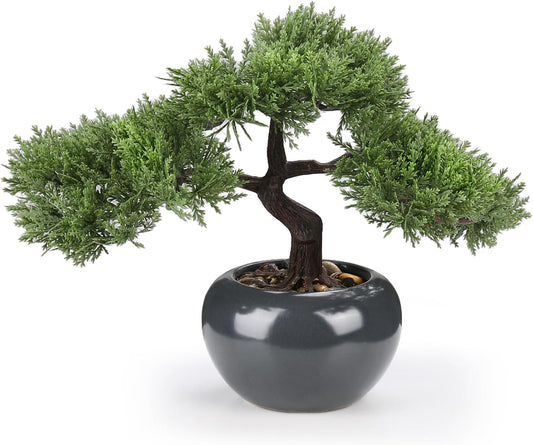 Artificial Bonsai Tree 9.5 Inch Fake Plants Decor, Faux Potted Juniper Plants Indoor Decor for Office Desk Home Table Bedroom Living Room Farmhouse Decorations