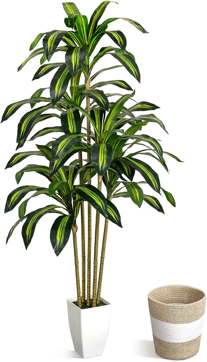 5FT Artificial Dracaena Tree - Tall Faux Dracaena, Artificial Plants Indoor, Fake Plant Build Boho-Chic Basket, Fake Tree for Outdoor Home Office Decor