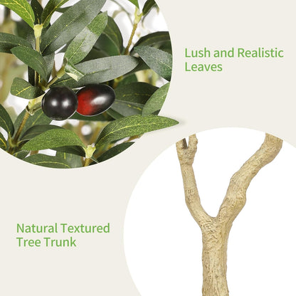 6ft Artificial Olive Tree with Tall Exquisite Planter - Realistic Faux Olive Tree with Thick Trunk and Lifelike Fruits - Large Fake Olive Tree for Home Office Decor
