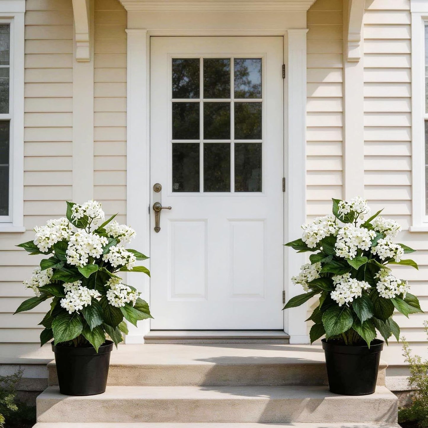24 Inch Artificial White Hydrangea Potted Plant,Faux Silk Flower Bonsai Tree with Black Planter, Realistic Fake Flower for Tabletop, Shelf, Home Bedroom Office Porch Decor