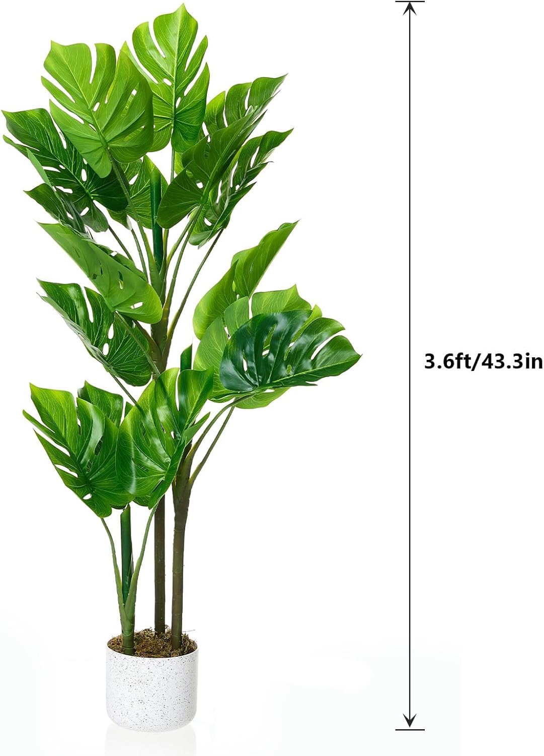 3.6ft Artificial Monstera Deliciosa Plant in Pot, Lush Faux Tropical Palm Tree with 16 Lifelike Leaves, Fake Floor Plant for Indoor Outdoor Home, Office, Porch Decor