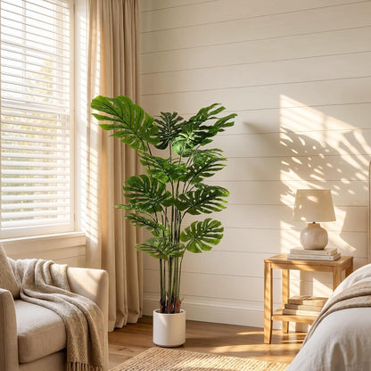 Artificial Monstera Deliciosa Plant 5.2ft, Lifelike Faux Swiss Cheese Floor Plant with 18 Leaves in Pot, Tall Fake Tropical Tree for Indoor Home Living Room Office Decor