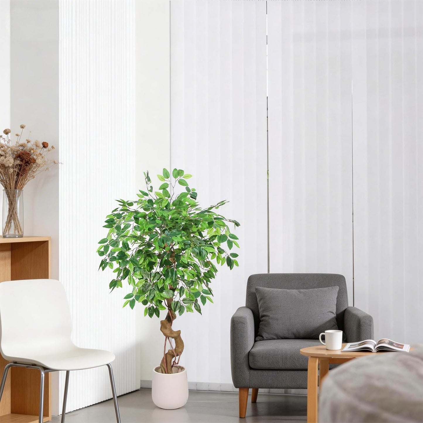 4FT Artificial Ficus Tree,Large Fake Tree, Tall Faux Ficus Tree with Lifelike Leaves and Realistic Trunk, Artificial Plants Indoor for Décor Home Office Living Room