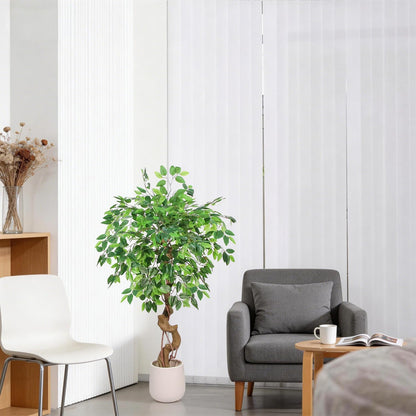 4FT Artificial Ficus Tree,Large Fake Tree, Tall Faux Ficus Tree with Lifelike Leaves and Realistic Trunk, Artificial Plants Indoor for Décor Home Office Living Room