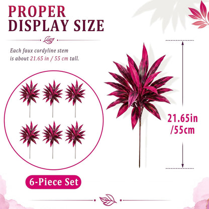 Artificial Tropical Plants Faux Cordyline Fruticosa Logs Fake Boston Ferns UV Resistant Artificial Outdoor Greenery Pink Purple for Garden Patio Balcony Porch Yard Home Decor