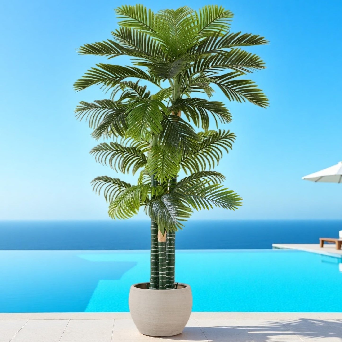 6FT Artificial Coconut Palm, Faux Coconut Silk Palm Tree, Tropical Fake Trees for Indoor Outdoor, Large Sago Palm Plant for Home Office Garden Patio Poolside