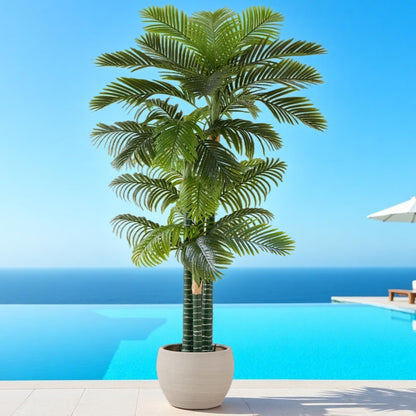 6FT Artificial Coconut Palm, Faux Coconut Silk Palm Tree, Tropical Fake Trees for Indoor Outdoor, Large Sago Palm Plant for Home Office Garden Patio Poolside