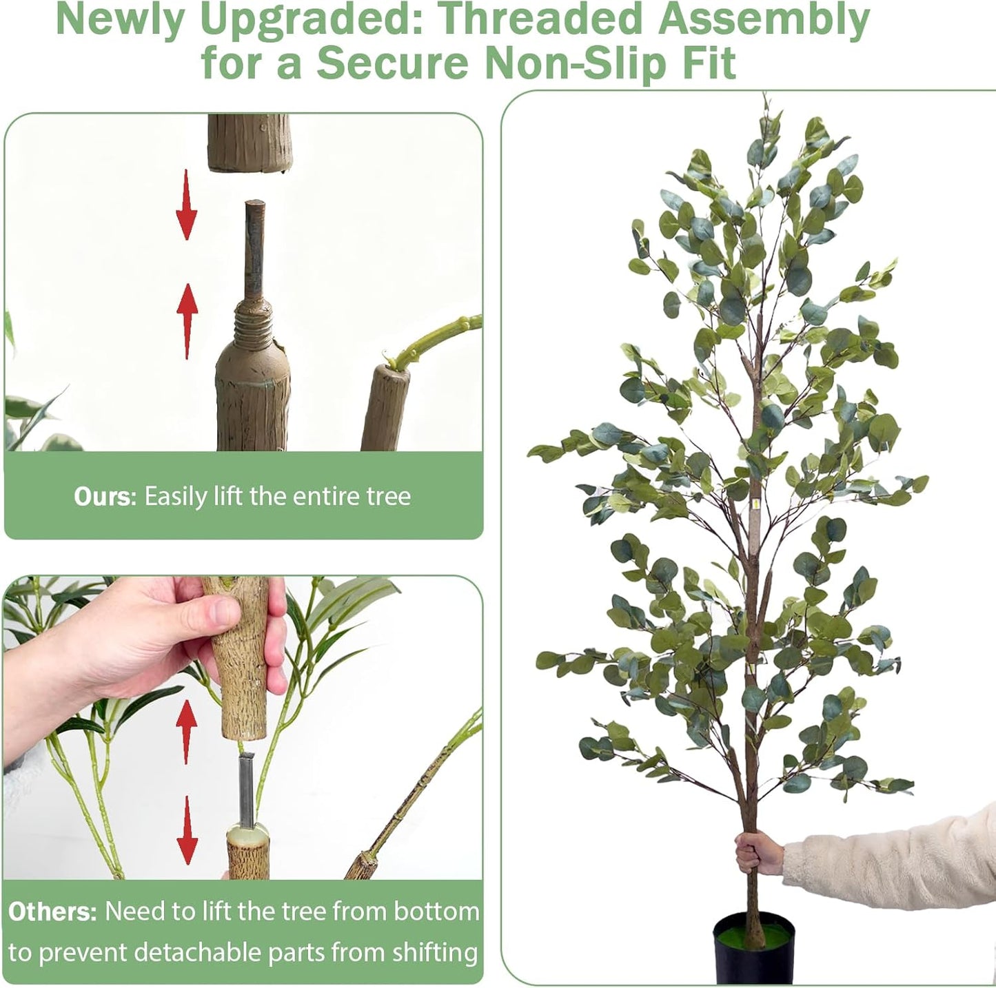 Faux Eucalyptus Tree 6FT, Artificial Potted Tree for Indoor Outdoor, Fake Floor Plants with Natural Wood Trunk, Home Office Living Room Bedroom Decor