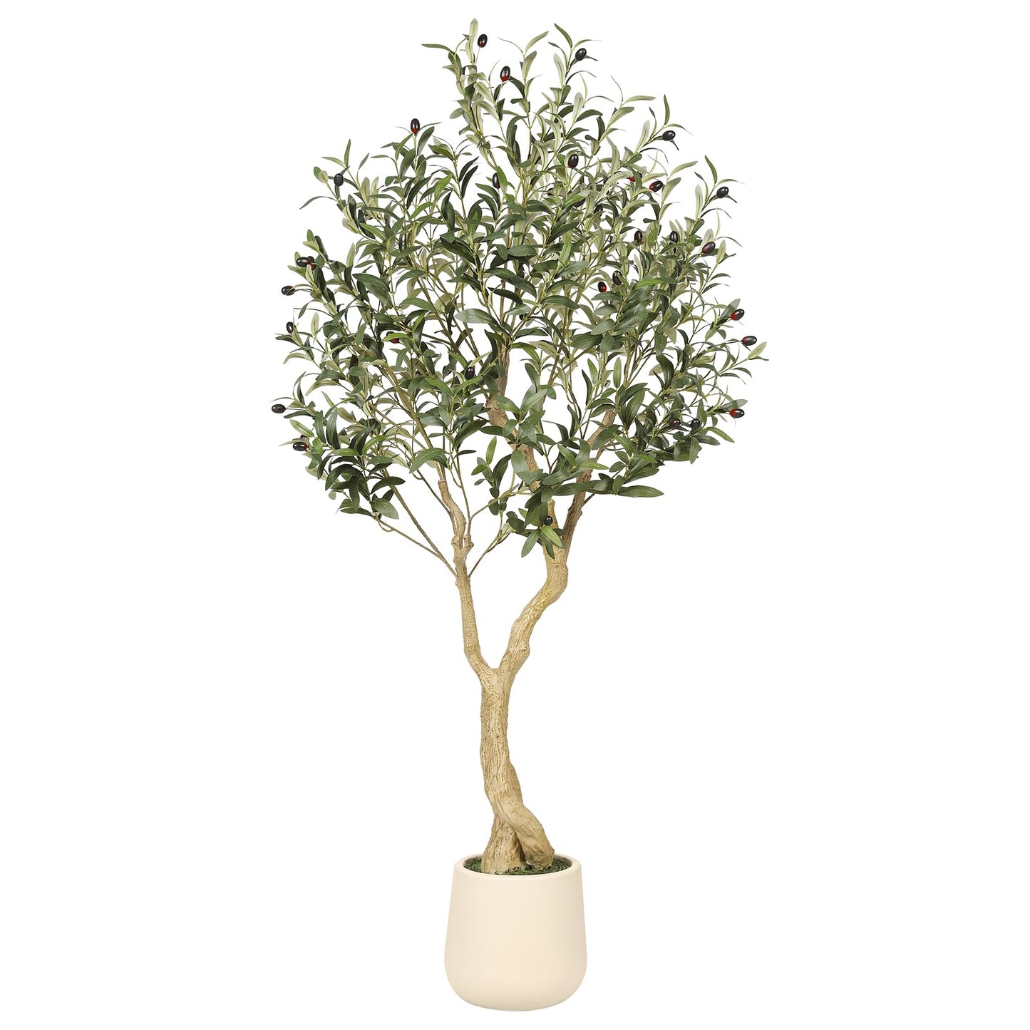 6ft Artificial Olive Tree with Tall Exquisite Planter - Realistic Faux Olive Tree with Thick Trunk and Lifelike Fruits - Large Fake Olive Tree for Home Office Decor