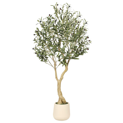 6ft Artificial Olive Tree with Tall Exquisite Planter - Realistic Faux Olive Tree with Thick Trunk and Lifelike Fruits - Large Fake Olive Tree for Home Office Decor