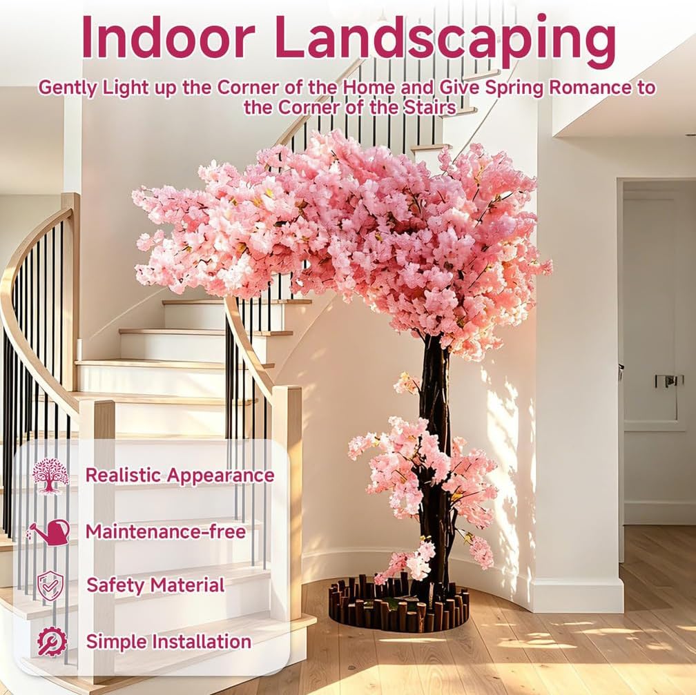 4FT Artificial Cherry Blossom Tree, Flower Trees Tall Artificial Plant, Faux Silk Plant in Pot for Home Room Porch Entryway Office Decorations Indoor Outdoor