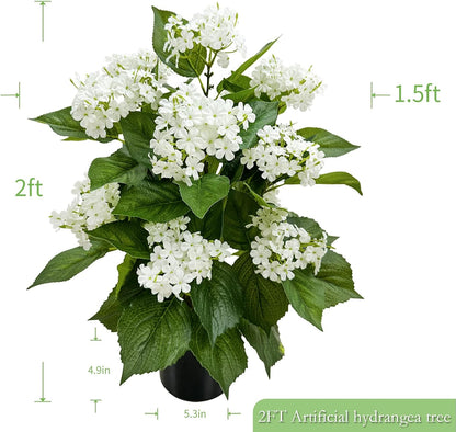 24 Inch Artificial White Hydrangea Potted Plant,Faux Silk Flower Bonsai Tree with Black Planter, Realistic Fake Flower for Tabletop, Shelf, Home Bedroom Office Porch Decor
