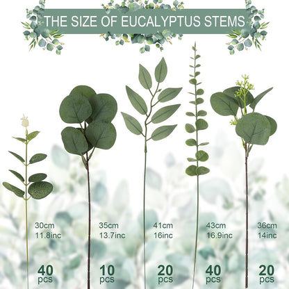 130 Pcs Artificial Mixed EucalyptusStems Bulk, 5 Kinds of Faux GreeneryEucalyptus Leaves Bulk for Vase Wedding DIY Bouquets Floral Arrangement Home Decor (130, Green)