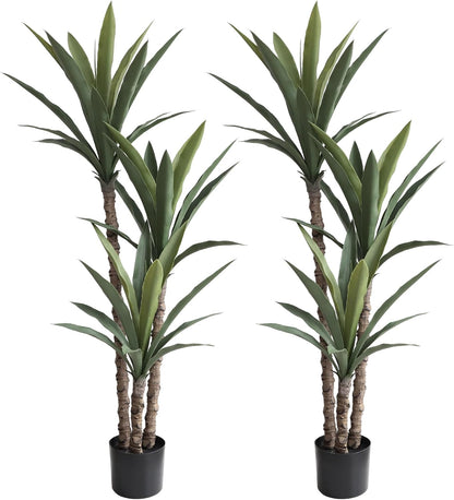 Artificial Agave Trees 4.5Ft Faux Agave Plant with 3 Heads Silk Faux Tree in Plastic Pot for Home Garden Office Decor