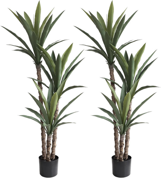 Artificial Agave Trees 4.5Ft Faux Agave Plant with 3 Heads Silk Faux Tree in Plastic Pot for Home Garden Office Decor