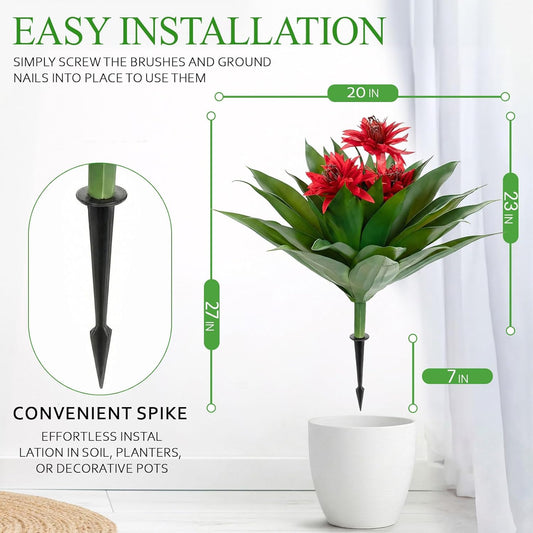 Artificial Agave Topiary Trees with Flowers with Spikes for Outdoor 28" , UV Resistant Faux Greenery Shrubs, Realistic Fake Bushes Plant for Garden Yard Front Porch Patio Indoor Decor