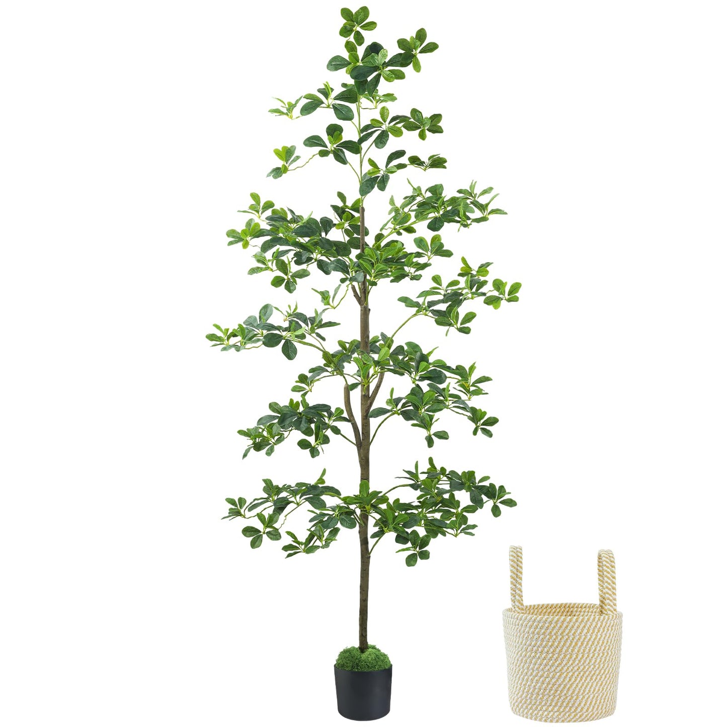 Faux Eucalyptus Tree 6FT, Artificial Potted Tree for Indoor Outdoor, Fake Floor Plants with Natural Wood Trunk, Home Office Living Room Bedroom Decor