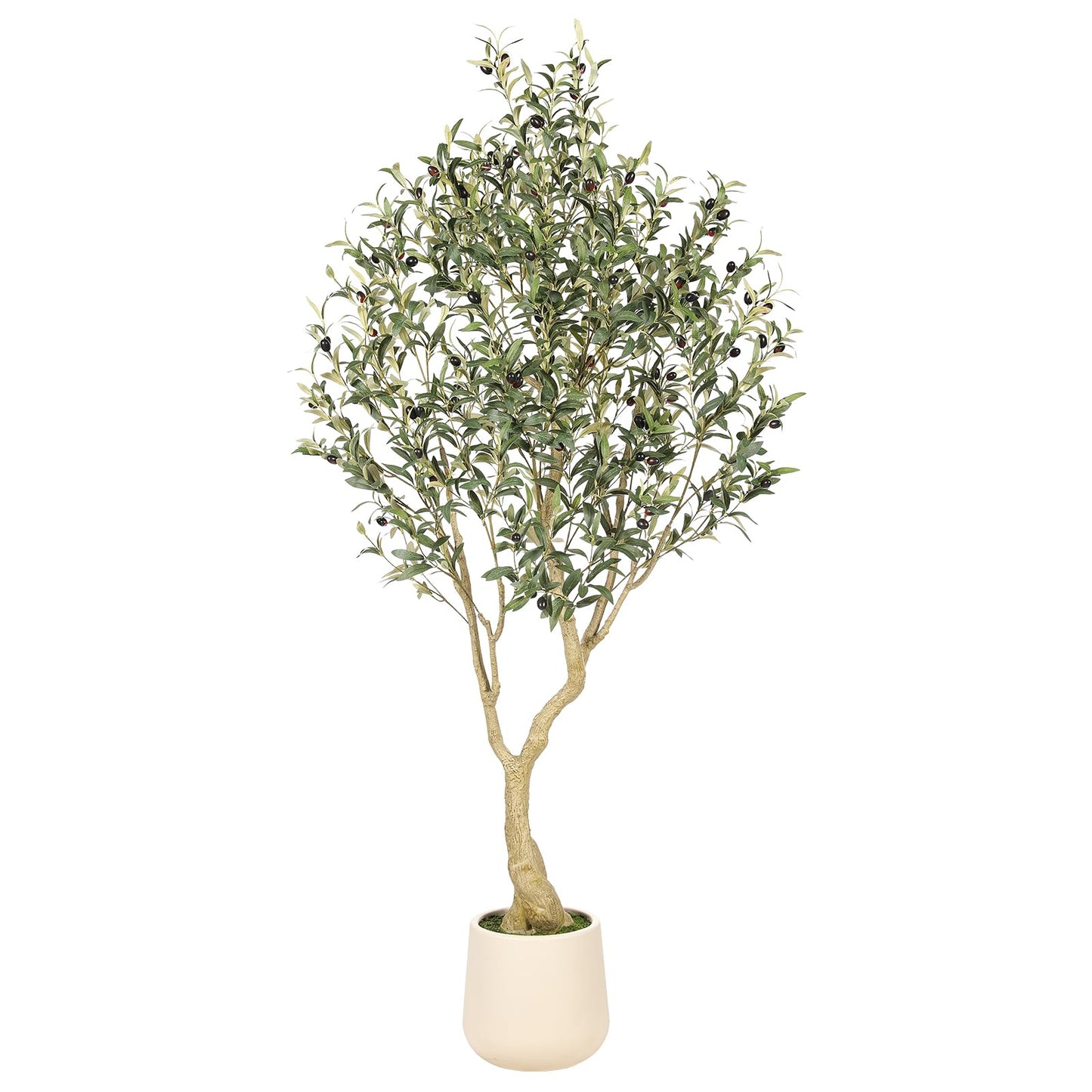 6ft Artificial Olive Tree with Tall Exquisite Planter - Realistic Faux Olive Tree with Thick Trunk and Lifelike Fruits - Large Fake Olive Tree for Home Office Decor