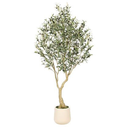 6ft Artificial Olive Tree with Tall Exquisite Planter - Realistic Faux Olive Tree with Thick Trunk and Lifelike Fruits - Large Fake Olive Tree for Home Office Decor