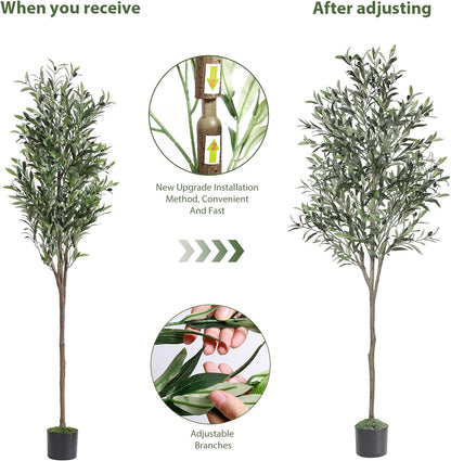 6ft Olive Tree Artificial Indoor, Fake Tree Potted Faux Olive Trees with Lifelike Fruits and Realistic Leaves, Artificial Plants Indoor Fake Plants for Modern Home Office Living Room Decor