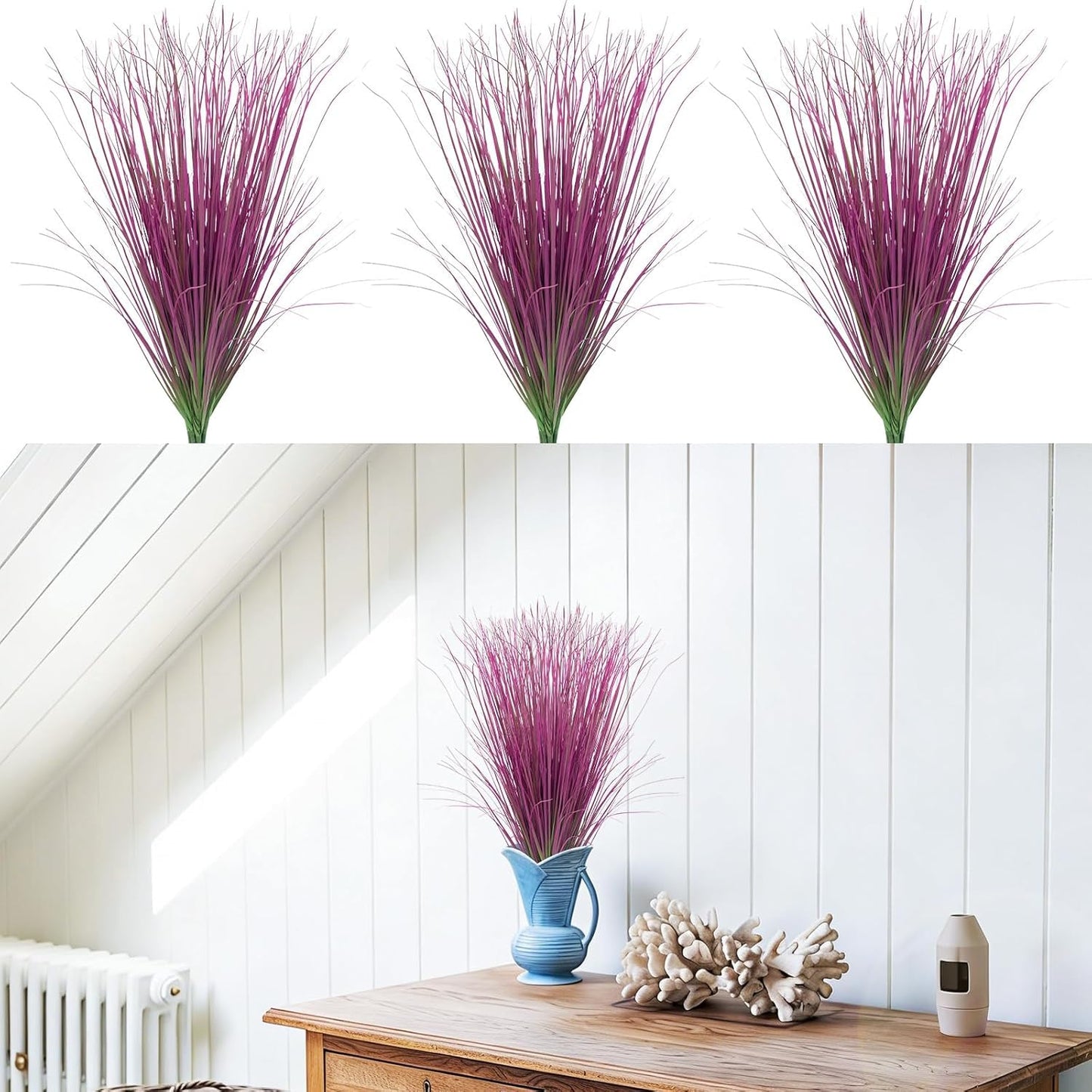 12Pcs Artificial Grass Plants, Faux Shrubs Wheat Grass, Artificial Tall Grass Fake Plants for Outdoor Decor,Artificial Greenery Stems Weed for Room Indoor Home Decor