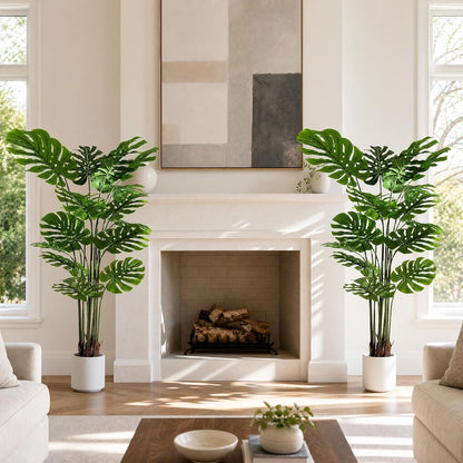 Artificial Monstera Deliciosa Plant 5.2ft, Lifelike Faux Swiss Cheese Floor Plant with 18 Leaves in Pot, Tall Fake Tropical Tree for Indoor Home Living Room Office Decor