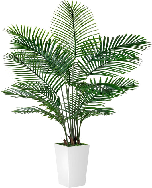 Palm Tree 6FT Artificial, 72in Tall Faux Palm Tree with 15.7 White Planter, Fake Potted Tree for Indoor & Outdoor Home Office Decor