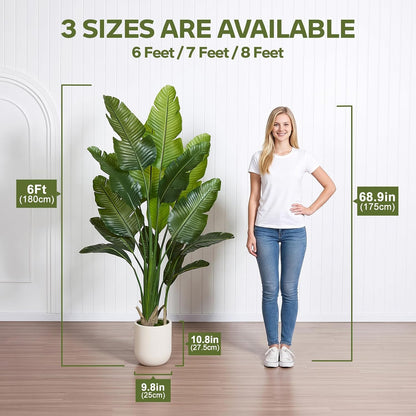 Bird of Paradise Artificial Plant,6Ft Tall Fake Plants Indoor, Faux Tropical Palm Tree with 10 Trunks, Large Artificial Tree Decor for Living Room Office Home