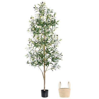Faux Eucalyptus Tree 6FT, Artificial Potted Tree for Indoor Outdoor, Fake Floor Plants with Natural Wood Trunk, Home Office Living Room Bedroom Decor