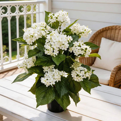 24 Inch Artificial White Hydrangea Potted Plant,Faux Silk Flower Bonsai Tree with Black Planter, Realistic Fake Flower for Tabletop, Shelf, Home Bedroom Office Porch Decor