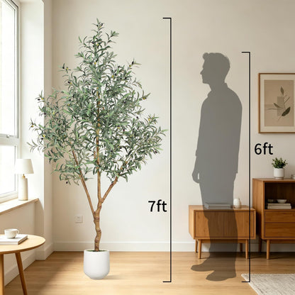 7FT Olive Trees Artificial Indoor - Realistic Artificial Olive Tree Indoor , Large Full Fake Plants with Lifelike Fruits and Leaves for Modern Home Office Living Room Decor