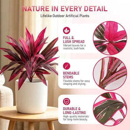 Large Realistic Artificial Boston Fern & Dragon's Blood Tree Artificial Turf UV Resistant Red Cordyline Ti Plants Red/Pink Vibrant Purple Leaves