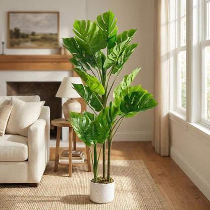 3.6ft Artificial Monstera Deliciosa Plant in Pot, Lush Faux Tropical Palm Tree with 16 Lifelike Leaves, Fake Floor Plant for Indoor Outdoor Home, Office, Porch Decor