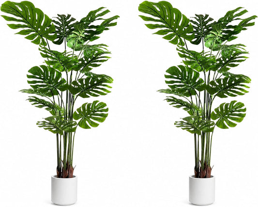 Artificial Monstera Deliciosa Plant 5.2ft, Lifelike Faux Swiss Cheese Floor Plant with 18 Leaves in Pot, Tall Fake Tropical Tree for Indoor Home Living Room Office Decor