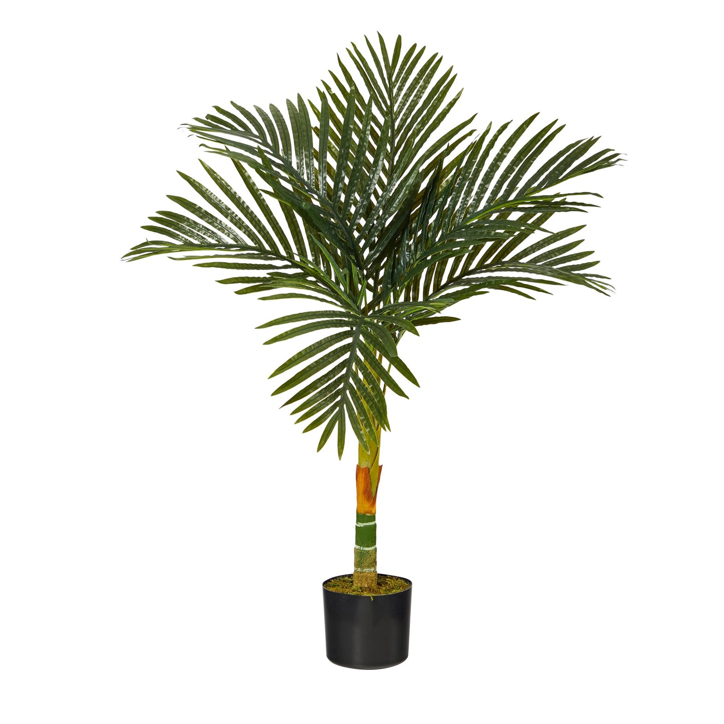 4ft Golden Cane Palm, Double Stalk Artificial Tree With Lush Realistic Foliage Maintenance Free Indoor Faux Palm Plant For Living Room, Easy Setup, Perfect Tropical Decoration