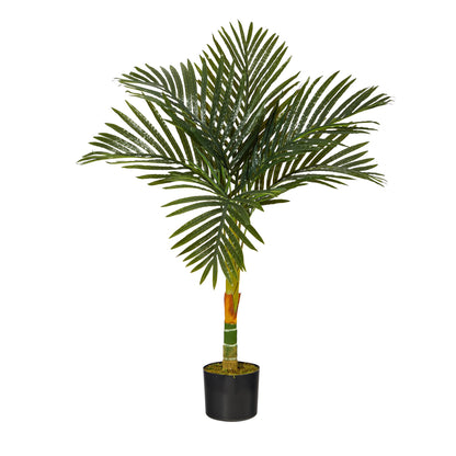 4ft Golden Cane Palm, Double Stalk Artificial Tree With Lush Realistic Foliage Maintenance Free Indoor Faux Palm Plant For Living Room, Easy Setup, Perfect Tropical Decoration